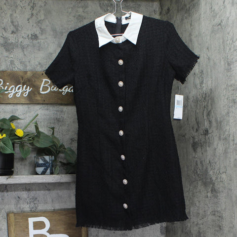 City Studios Juniors Short-Sleeve Boucle Shirt Dress Black / Ivory 5/6
