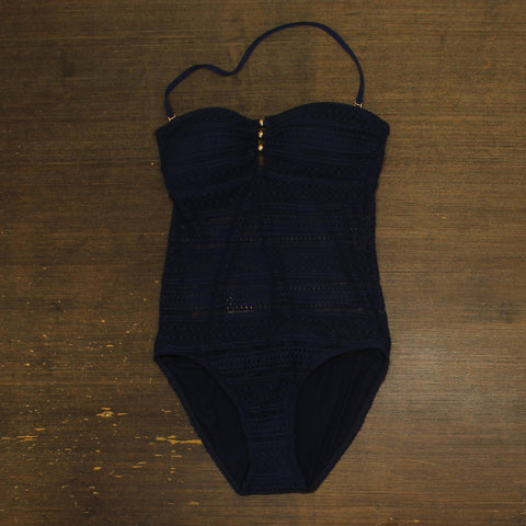 Lauren By Ralph Lauren Crochet Strapless One Piece Swimsuit Bright Indigo Blue 6
