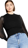 City Chic Plus Size Tarynn Top Turtle Neck Long Lurex Sleeved Blouse Black 2XL