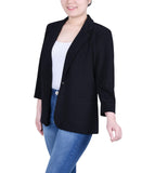 Ny Collection Womens Open Front Blazer Petite Jacket with 3/4 Sleeves Black PM