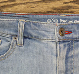 Peace Love World Reverse Pieced Straight Leg Denim Jeans Light Wash Blue 8