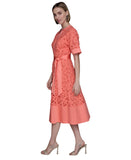 Karl Lagerfeld Paris A-Line Shirtdress Belted Button Front Coral Pink Orange 10