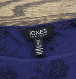 Jones New York Crewneck Textured Blouse Shirt Top Pacific Navy Blue S