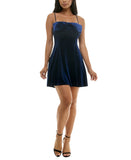 Emerald Sundae Juniors Velvet Bow Sleeveless Fit Flare Mini Dress Navy Blue L