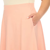 White Mark Flared Elastic Waist Midi Skirt with Side Pockets PS709 Peach Pink 1X