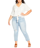City Chic Womens Trendy Plus Size Tropical Tie Collared Top Ivory Off White 2XS