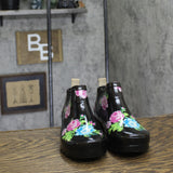 Journee Collection Womens Short Rainer Rain Boot Bootie Floral Black 7M