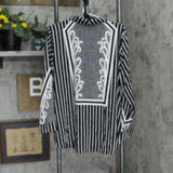 Bob Mackie Womens Woven Pinstriped Print Button Front Blouse A305229 Black 1X