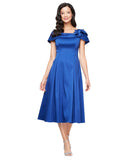 Alex Evenings Floral Applique Cap Sleeve Midi Dress Bright Royal Blue 10