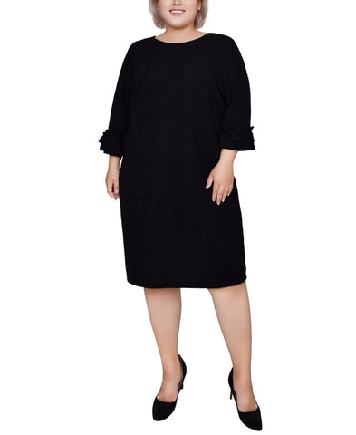 Ny Collection Womens Textured Knit Plus Size Dress WTXD4237D Black 3X
