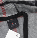 V. Fraas Womens Solid Border Plaid Rounded Edge Wrap Ruana Shawl Gray Multi