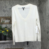 Aqua Cashmere V-Neck Sweater V11599 Ivory Off White M