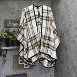 V. Fraas Solid Border Plaid Shawl Wrap 199501 Ivory Multi
