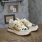 Blowfish Malibu Platform Sneaker with Chunky Sole Tan / Gold Multi Suede 6.0 M