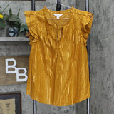 LC Lauren Conrad Ruffle Trim Tie Front Striped Blouse Shirt Shiny Brown Orange S