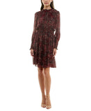 Taylor Womens Petite Long-Sleeve Chiffon Dress 3109P Crimson / Black 6P