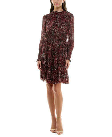 Taylor Womens Petite Long-Sleeve Chiffon Dress 3109P Crimson / Black 6P