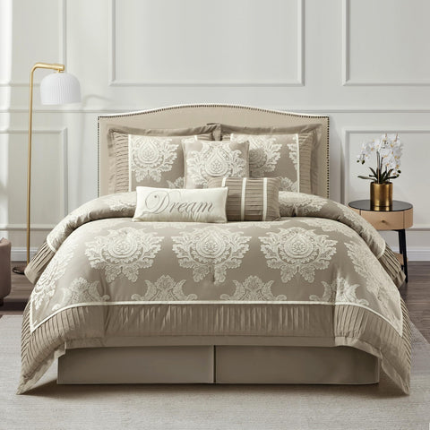 Stratford Park Therese 7-Piece Damask Comforter Set Beige Brown King