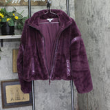 Joylab Fuzzy Faux Fur PU Trim Zip Jacket 94747913 Purple XL