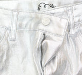 Art Class Girls High-Rise Baggy Metallic Wide Leg Denim Pants Silver Gray 16