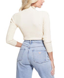 Guess Lea Cutout Sequined Ribbed 3/4-Sleeve Sweater W3RR58Z34O0 Cream White S