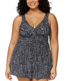 Island Escape Magnolia Twist-Front Underwire Swim Dress P770576 Black Multi 22W
