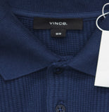 Vince Mens Varigated Textured Short Sleeve Polo Shirt Midnight Sky Blue M