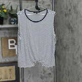 Coin 1804 Plus Size Contrast Binding Front Twist Tank Top Ivory / Navy Blue 1X