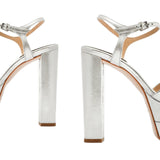 Schutz Keefa High Crossover High Heel Platform Sandals Prata Silver Gray 7.5B