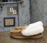 Dluxe By Dearfoams Shearling Moc with Fur Casing Slippers Chestnut Brown 7M