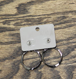 Chico's Drop Dangly Metallic Ring Post Back Earrings Gunmetal Black 1.75"