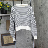 Universal Thread Long Sleeve Collared Neck Pullover Sweater Black Striped M