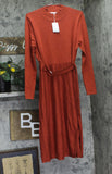 Blue Orchid Womens Knit Long Sleeve Sweater Dress Belted Rusty Red Orange M