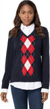 Tommy Hilfiger Womens Collared Argyle Twofer Sweater J2XS0478 Sky Captain Blue S