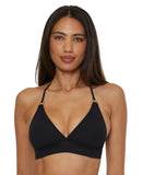 Becca Womens Modern Edge Textured Rib Halter Bikini Top Swim 543857 Black S