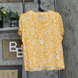 ELLA Rafaella Paisley Print Lace-up Short Sleeve Tee Shirt Cadmium Yellow 1X