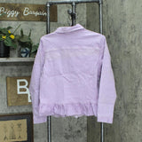 DG2 by Diane Gilman Ruffle-Hem Stretch Denim Jean Jacket Lavender Purple M