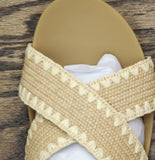 Bearpaw Criss Cross Raffia Crochet Embroidered Sandals Natural Tan Brown 8M
