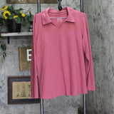 Denim & Co. Heavenly Jersey Collared Long Sleeve Pullover Top Rose Pink L