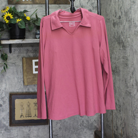 Denim & Co. Heavenly Jersey Collared Long Sleeve Pullover Top Rose Pink L