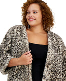 BCX Womens Plus Size Animal Print Open-Front Faux Fur Shrug Animal Brown 2X