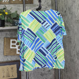 Alfred Dunner Braid Stud Neck Accent Shirt Top Blue Multi 1X