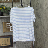 Karen Scott Womens Knit Asymmetrical Striped Boat-Neck Top Light Blue Heather XL
