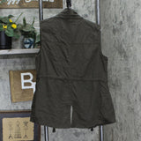 Sanctuary Womens Linen Blend Woven Open Front Tie Vest Dark Green L
