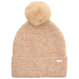 Steve Madden Fine Rib Knit Faux Fur Pom Beanie SMA5075M Oat Brown