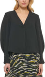 DKNY Womens V-Neck Long Sleeve Blouse P23AAO16