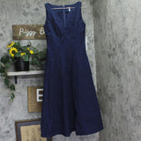 Aqua Womens Paneled Sleeveless Midi Dress Cotton Blend IDL9634 Navy Blue S