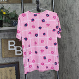 Karen Scott Garden Trellis V-Neck Short Sleeve Knit Top Rose Glow Pink Multi XL