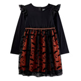 Cat & Jack Girls Adaptive Long Sleeve Halloween Tulle Dress Black / Orange L