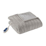 Beautyrest Duke Ribbed Electric Faux-Fur Throw Blanket Gray 50"x70"